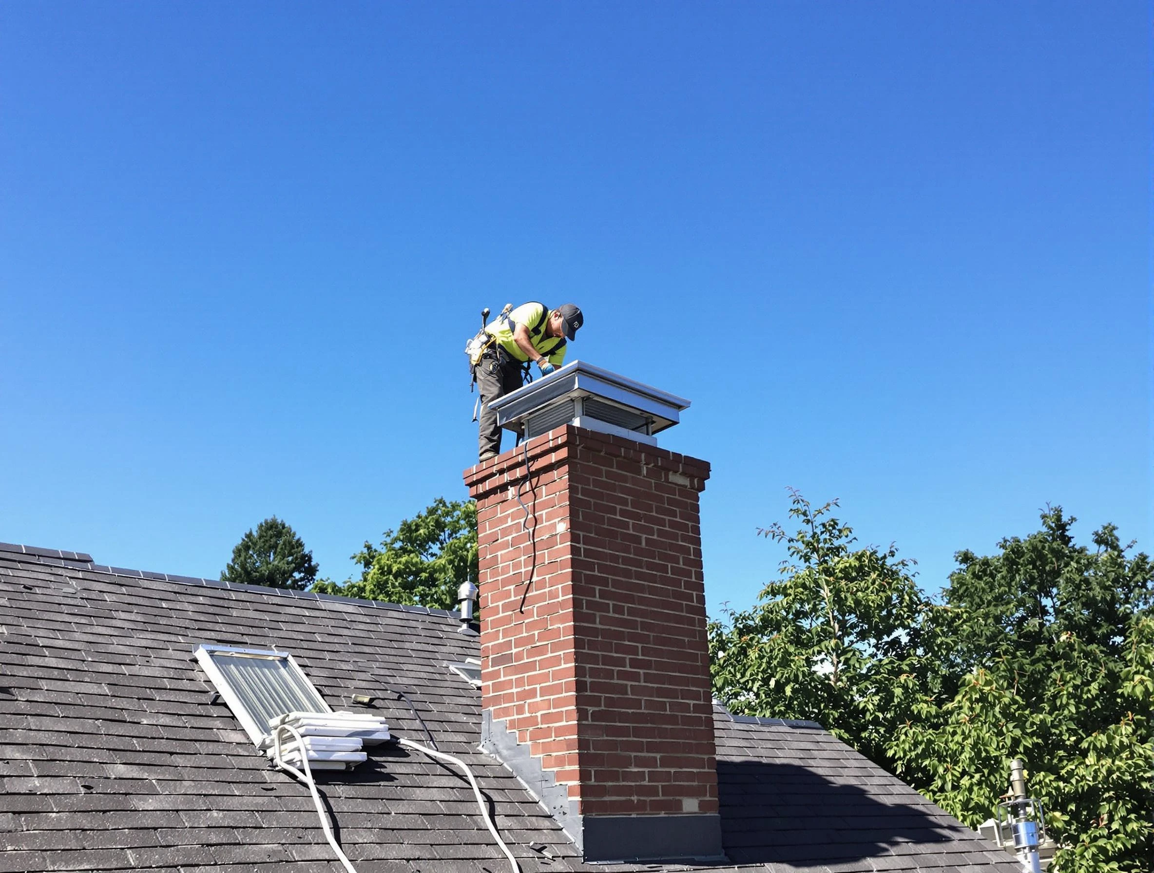 North Valley Chimney Sweep technician measuring a chimney cap in North Valley, NM