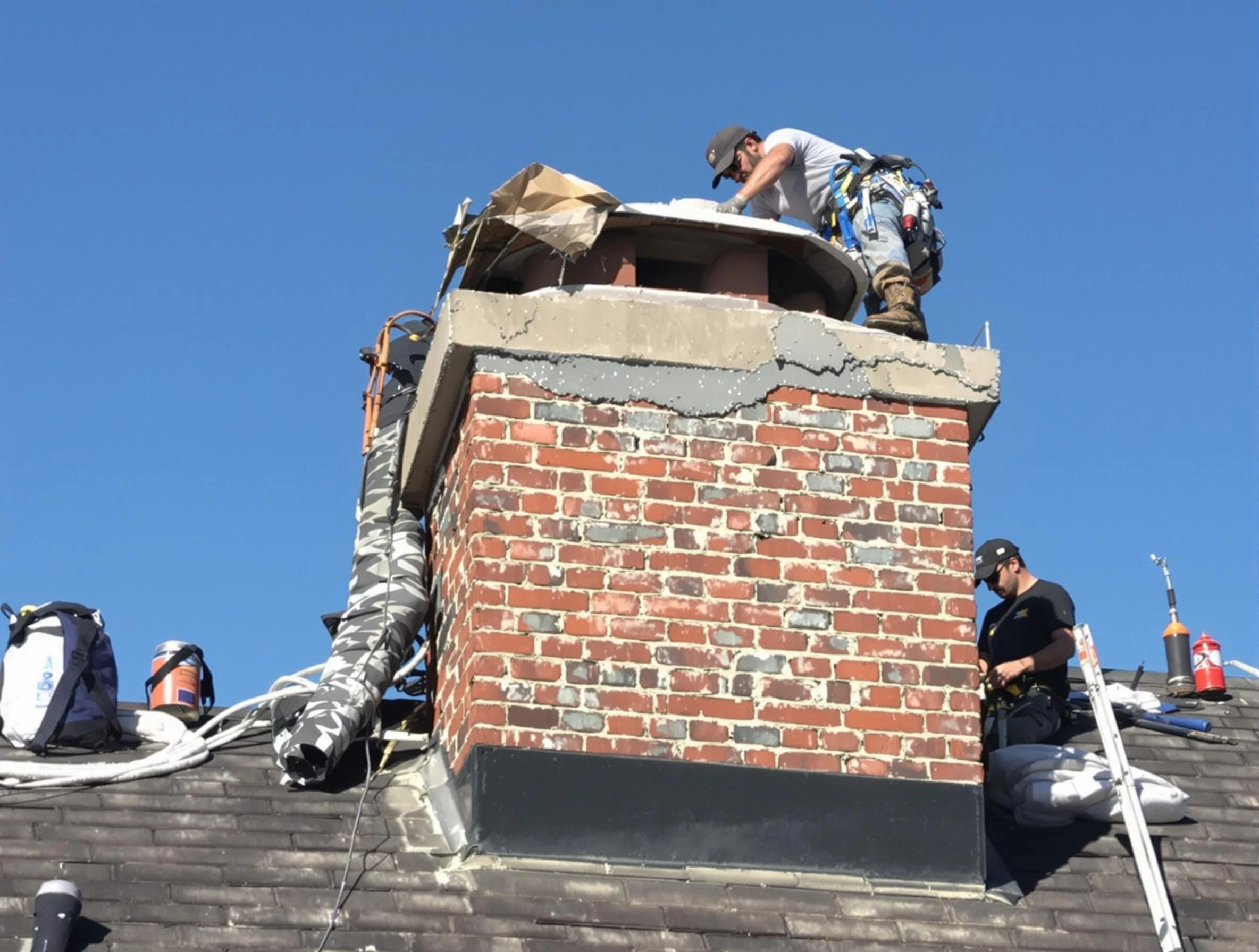 North Valley Chimney Sweep installing a custom chimney crown in North Valley, NM